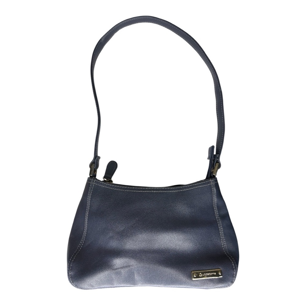 Liz Claiborne Dark Navy Faux Leather Small Shoulder Bag Purse with Gold Hardware